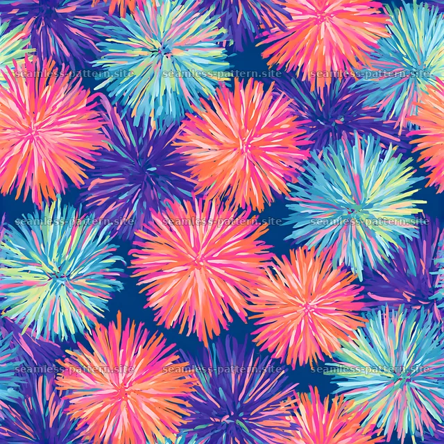 Colorful starbursts seamless pattern with vibrant colors and shapes — seamless tileable pattern
