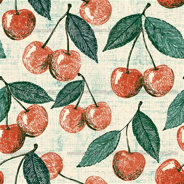 Vibrant cherries create a retro seamless pattern for design use — seamless tileable pattern