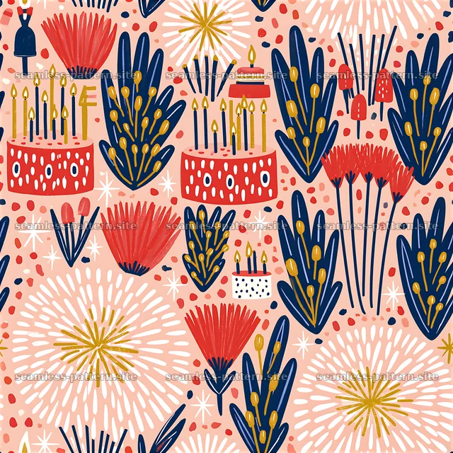 Birthday Cake and Candle Celebration Seamless Pattern — seamless tileable pattern