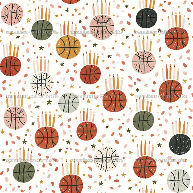 Birthday basketballs and candles seamless pattern — seamless tileable pattern
