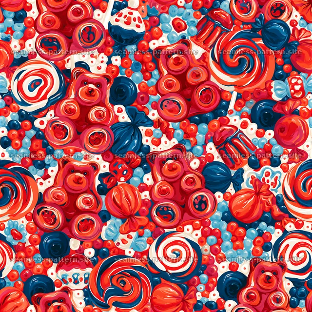 Colorful candy design with sweets and treats in a playful layout — seamless tileable pattern