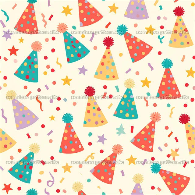 Birthday party hats seamless pattern with colorful elements — seamless tileable pattern