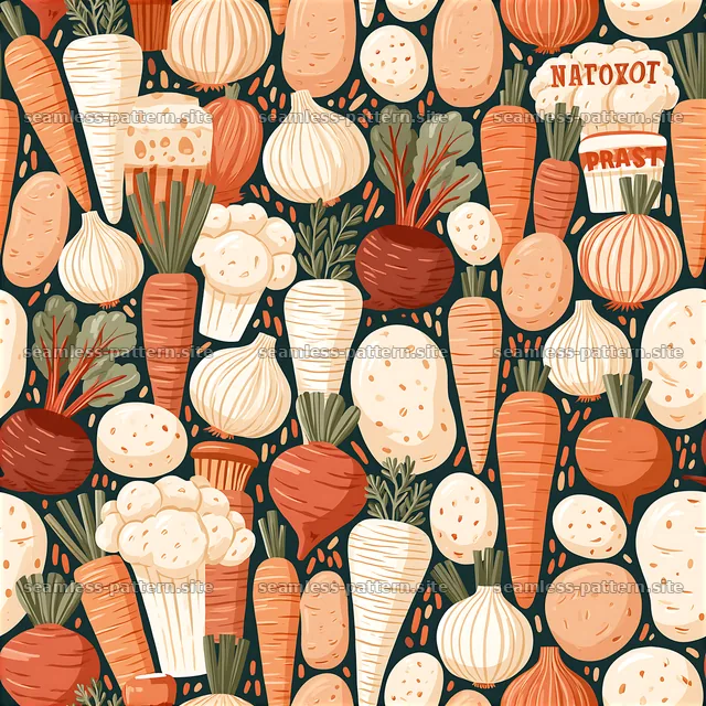 Colorful vegetable seamless pattern with root vegetables — seamless tileable pattern