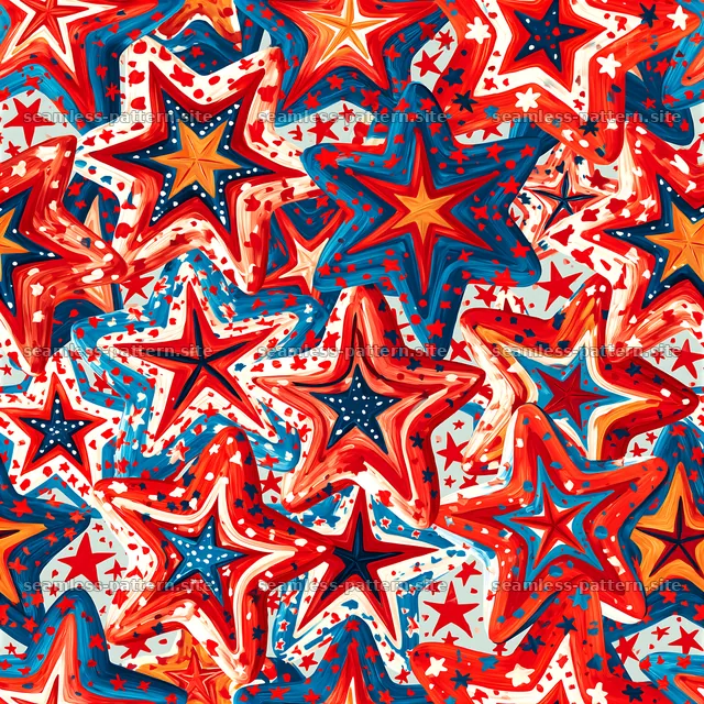 Colorful star seamless pattern with red and blue motifs — seamless tileable pattern