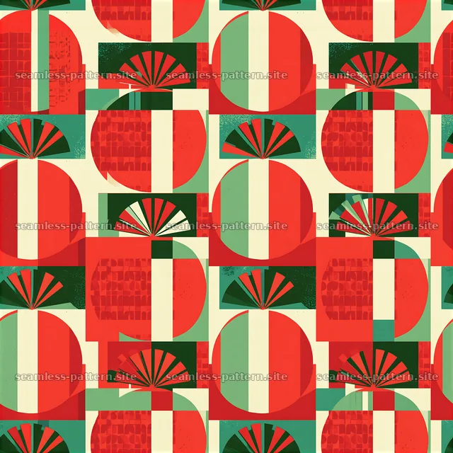 Colorful geometric pattern with red and green design elements — seamless tileable pattern