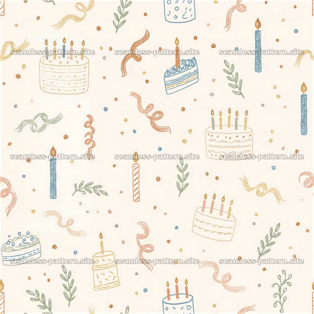 Birthday doodle seamless pattern with cakes and candles — seamless tileable pattern