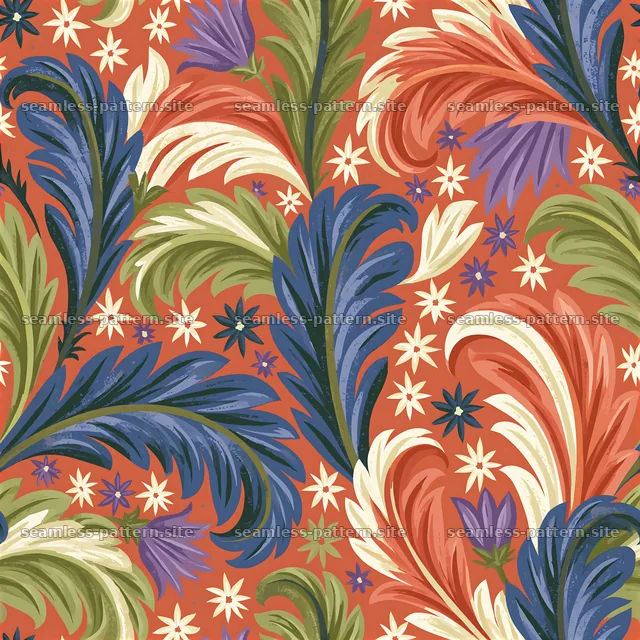Colorful damask seamless pattern with floral motifs on orange — seamless tileable pattern