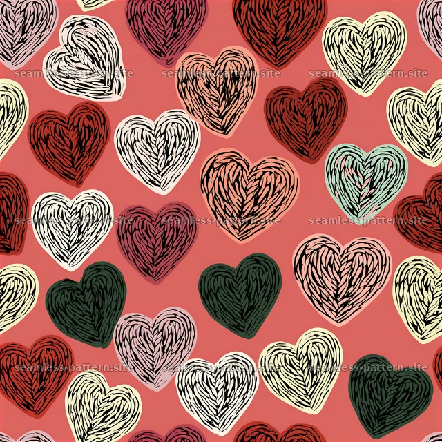 Colorful hearts in a seamless knitted pattern design — seamless tileable pattern