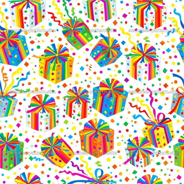 Tileable pattern with bright birthday parcels and colorful decorations — seamless tileable pattern