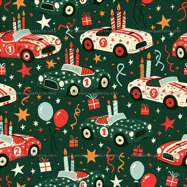 Birthday Race Cars Seamless Pattern — seamless tileable pattern