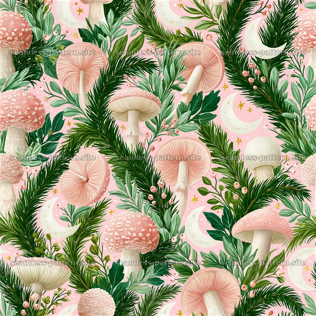 Funky Boho Mushroom and Botanical Seamless Pattern — seamless tileable pattern