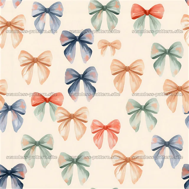 Colorful bows in a repeating pattern on a light background — seamless tileable pattern