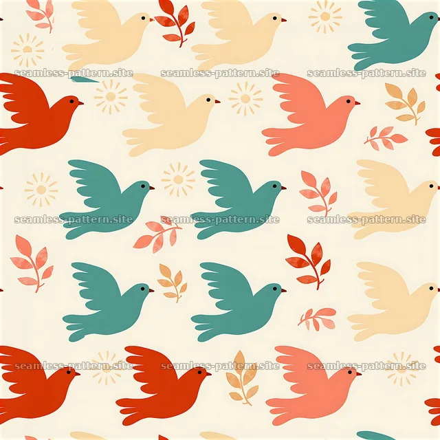 Colorful Dove and Botanical Seamless Pattern — seamless tileable pattern