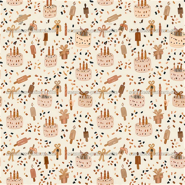 Birthday Cake and Party Treats Seamless Pattern — seamless tileable pattern