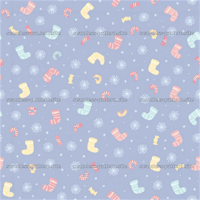 Colorful seamless pattern of Christmas stockings and snowflakes — seamless tileable pattern