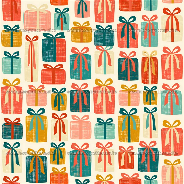 Christmas Gift Boxes with Colorful Satin Bows Pattern — seamless tileable pattern