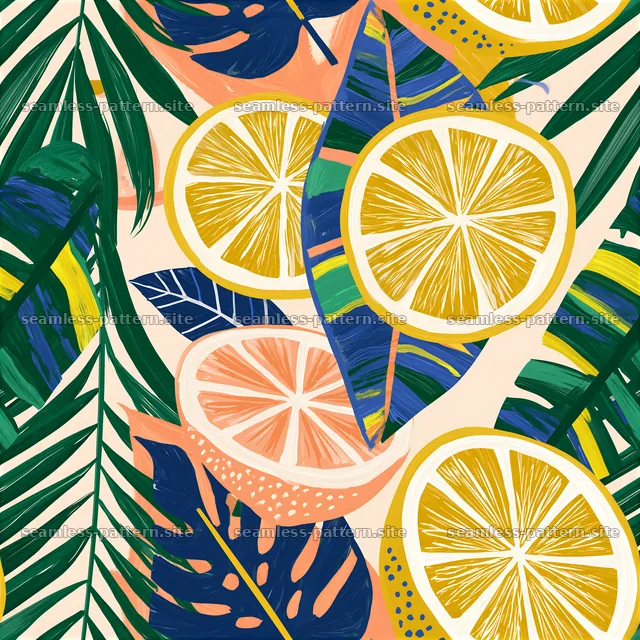 Colorful lemons and leaves seamless pattern for various design uses — seamless tileable pattern
