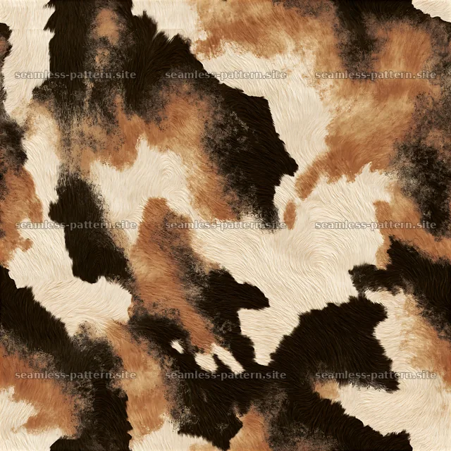 Seamless digital cowhide repeat pattern with browns and blacks — seamless tileable pattern