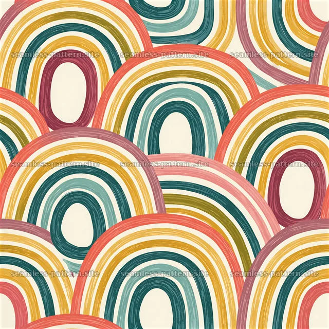 Bold rainbow arcs seamless pattern creates a vibrant repeating design — seamless tileable pattern