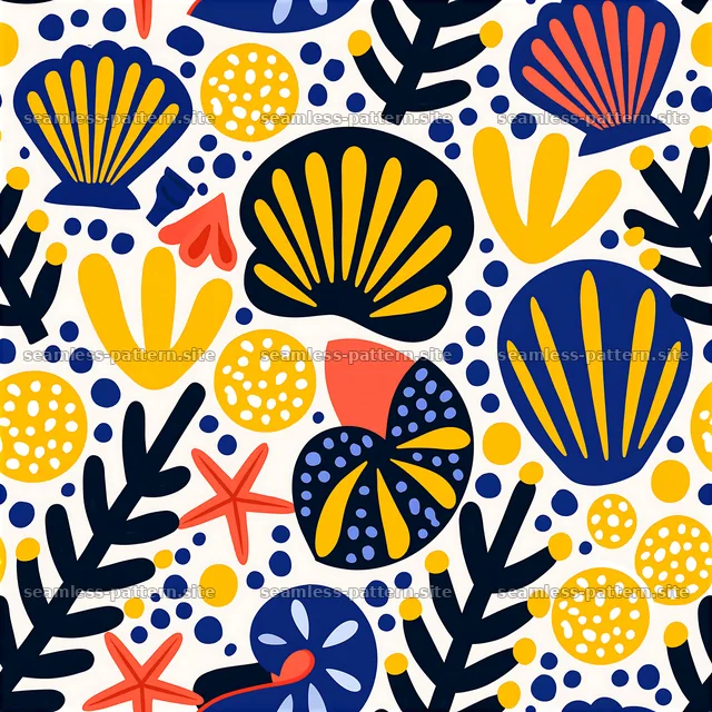 Colorful shell and plant seamless pattern with bold shapes — seamless tileable pattern
