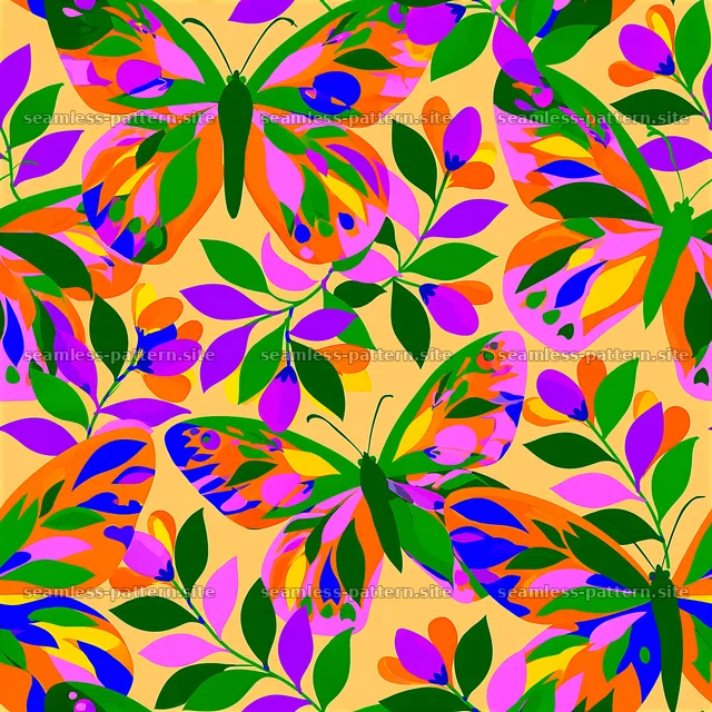 Colorful Butterfly and Botanical Seamless Pattern — seamless tileable pattern