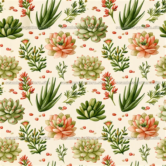 Cute succulent botanical seamless pattern — seamless tileable pattern
