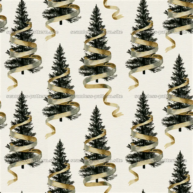 Seamless ribbon-wrapped Christmas tree pattern — seamless tileable pattern