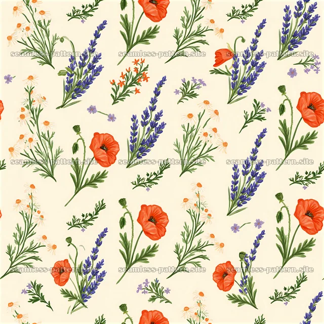 Colorful hand painted seamless pattern with flowers and plants — seamless tileable pattern