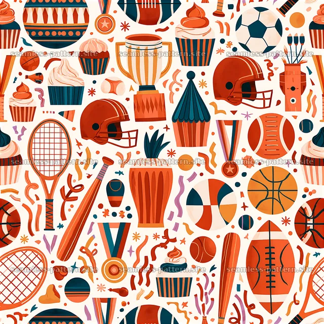 Colorful sports themed seamless pattern for decorative use — seamless tileable pattern
