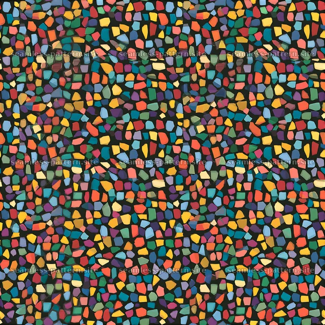 Bright abstract mosaic shapes repeat pattern in vibrant colors — seamless tileable pattern