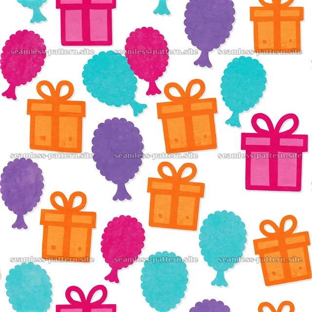 Colorful Gift Boxes and Balloon Icons Seamless Pattern — seamless tileable pattern