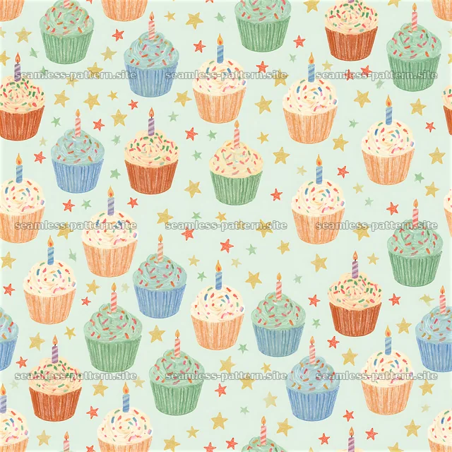 Birthday Cupcakes and Stars Seamless Pattern — seamless tileable pattern