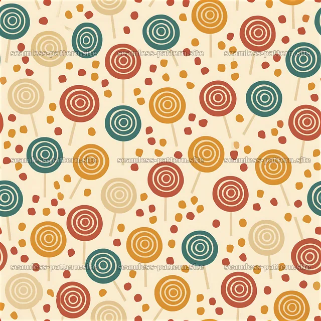 Colorful lollipop design with round shapes and playful elements — seamless tileable pattern