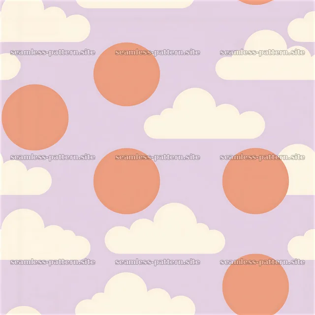 Cute sun and cloud seamless pattern with round shapes and soft colors — seamless tileable pattern