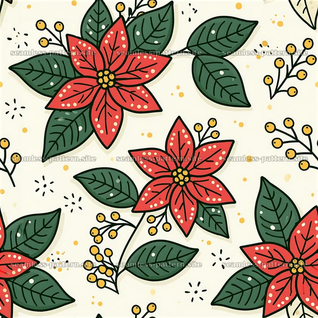 Seamless Red and Green Poinsettia Pattern — seamless tileable pattern