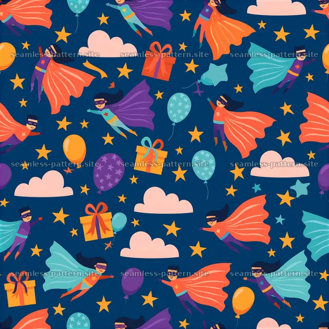 Birthday Superhero Party Seamless Pattern — seamless tileable pattern