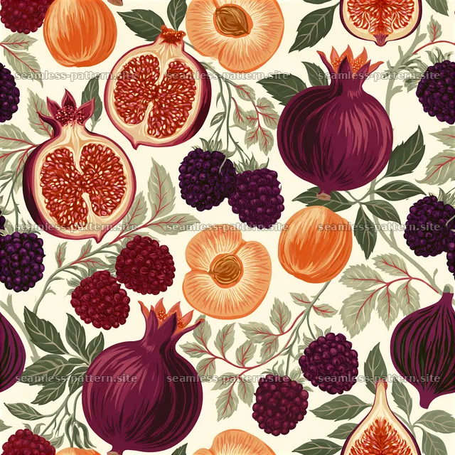 Colorful Pomegranate, Blackberry and Peach Seamless Pattern — seamless tileable pattern