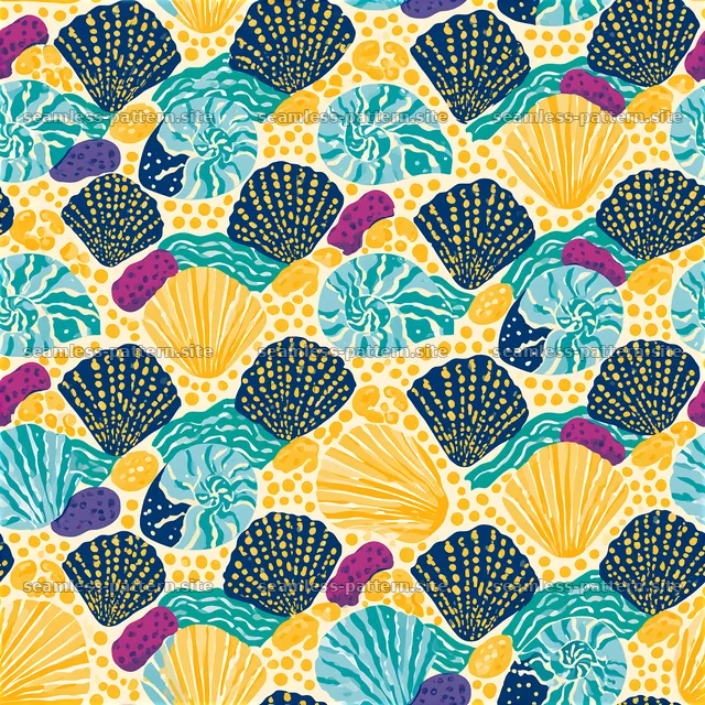 Bright marine shell seamless pattern with vibrant colors — seamless tileable pattern