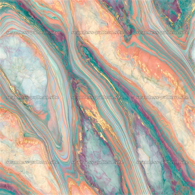 Colorful marble veins seamless pattern in shades of green and orange — seamless tileable pattern