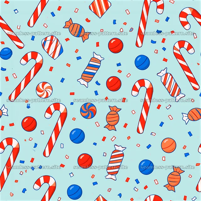 Colorful Candy Cane and Wrapped Candy Seamless Pattern — seamless tileable pattern