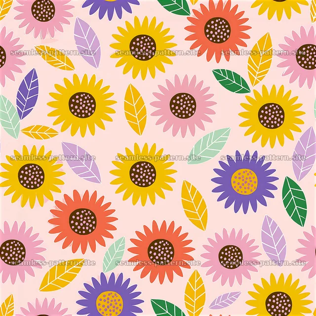 Colorful flowers and leaves seamless pattern on soft background — seamless tileable pattern