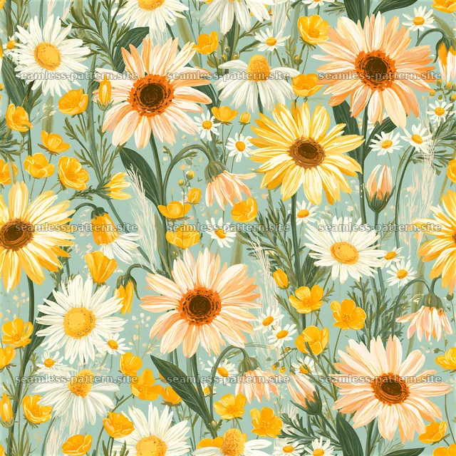 Meadow flower seamless pattern with vibrant blooms for textile design — seamless tileable pattern