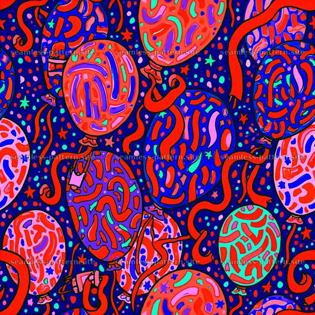 Colorful Birthday Balloon and Ribbon Seamless Pattern — seamless tileable pattern