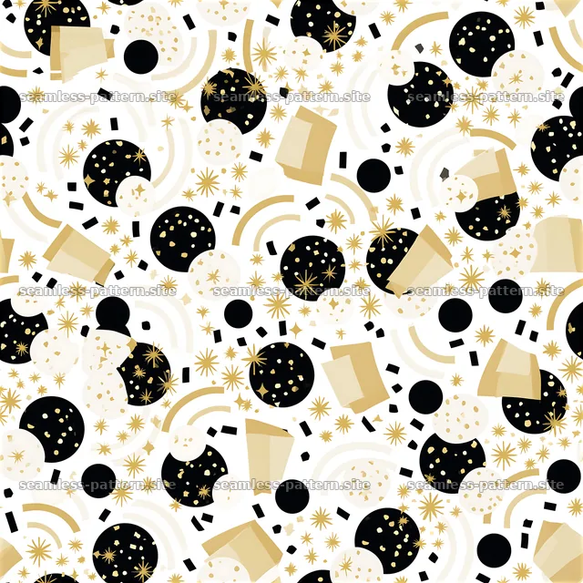 Black and Gold Birthday Confetti Seamless Pattern — seamless tileable pattern