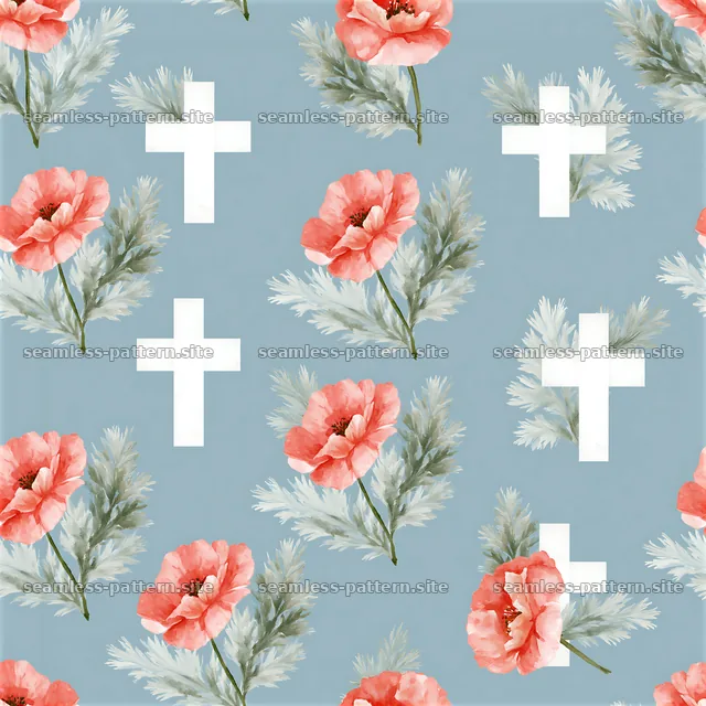 Seamless Christian cross pattern with soft watercolor florals — seamless tileable pattern