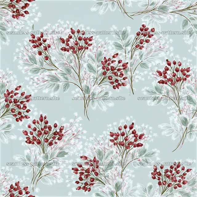 Frosted winter berry and foliage seamless pattern — seamless tileable pattern