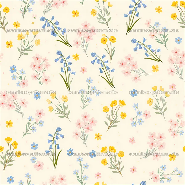 Spring flower seamless pattern design with colorful blossoms — seamless tileable pattern