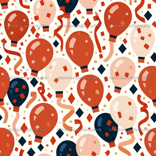 Birthday balloon repeat pattern with confetti and streamers — seamless tileable pattern