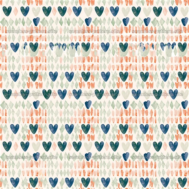 Watercolor Heart and Diamond Seamless Pattern — seamless tileable pattern