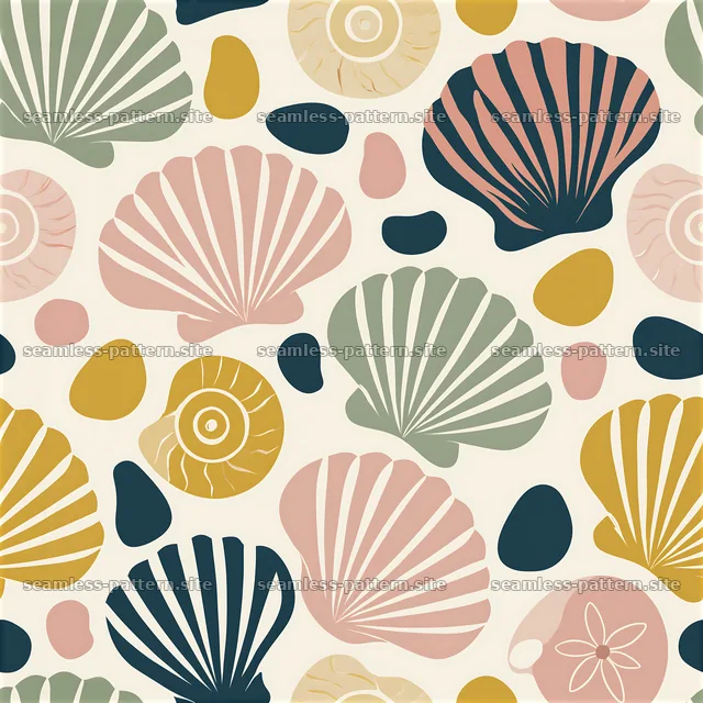 funky shells seamless pattern with various shell shapes — seamless tileable pattern
